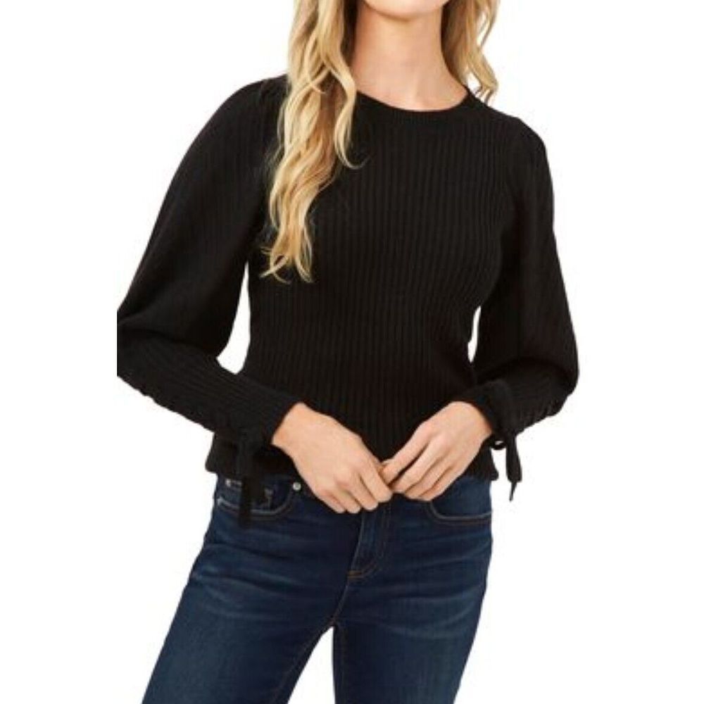 CeCe Women's Black Long Balloon Sleeves With Tie Cuffs‎ Sweater Size:Medium NWT